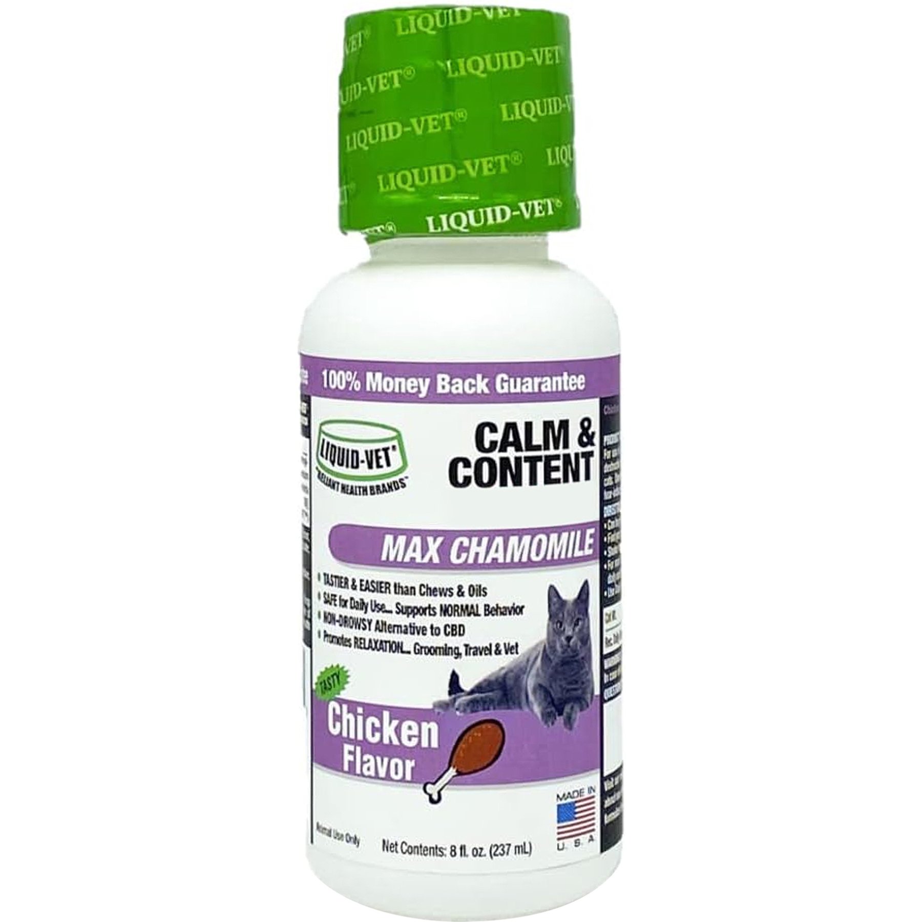 Liquid-Vet Calm & Content Support Chicken Flavor Liquid Calming Supplement for Cats, 8-fl oz bottle