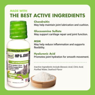 Show full view: Liquid-Vet Hip & Joint Support Seafood Flavor Cat Supplement, 8-fl oz bottle slide 5 of 12