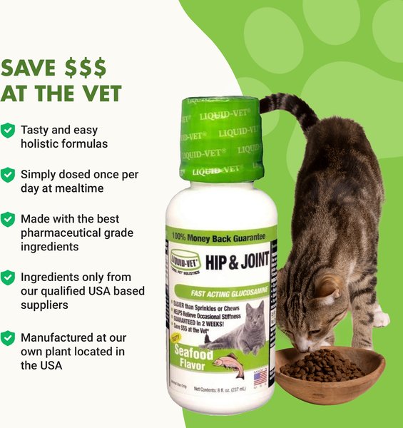 Liquid-Vet Hip & Joint Support Seafood Flavor Cat Supplement, 8 fl oz bottle