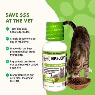Show full view: Liquid-Vet Hip & Joint Support Chicken Flavor Cat Supplement, 8-fl oz bottle slide 6 of 10