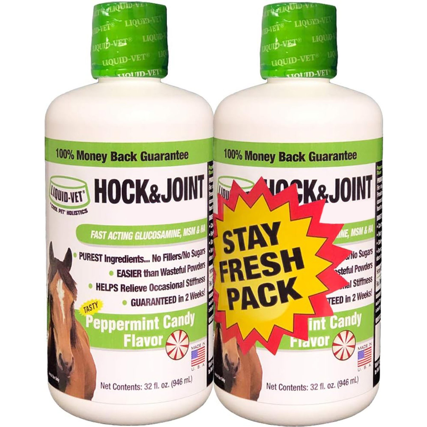 Liquid-Vet Hock & Joint Support Peppermint Flavor Liquid Horse Supplement, 32-oz bottle, 2 count