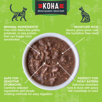 Show full view: KOHA Poké Bowl Tuna & Duck Entrée in Gravy Wet Cat Food, 3-oz pouch, case of 12 slide 4 of 8