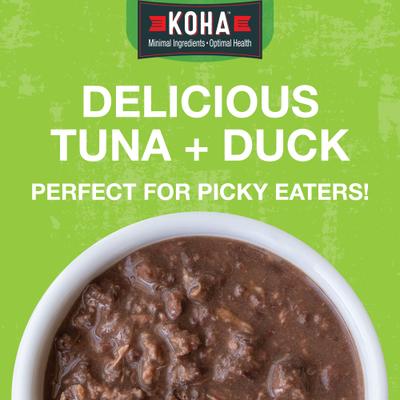 Show full view: KOHA Poké Bowl Tuna & Duck Entrée in Gravy Wet Cat Food, 3-oz pouch, case of 12 slide 3 of 8