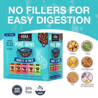 Show full view: KOHA Poké Bowl Variety Pack Wet Cat Food, 3-oz pouch, case of 12 slide 5 of 9