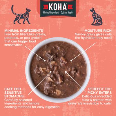 Show full view: KOHA Poké Bowl Tuna & Salmon Entrée in Gravy Wet Cat Food, 3-oz pouch, case of 12 slide 4 of 8
