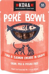 KOHA Poké Bowl Tuna & Salmon Entrée in Gravy Wet Cat Food, 3-oz pouch, case of 12
