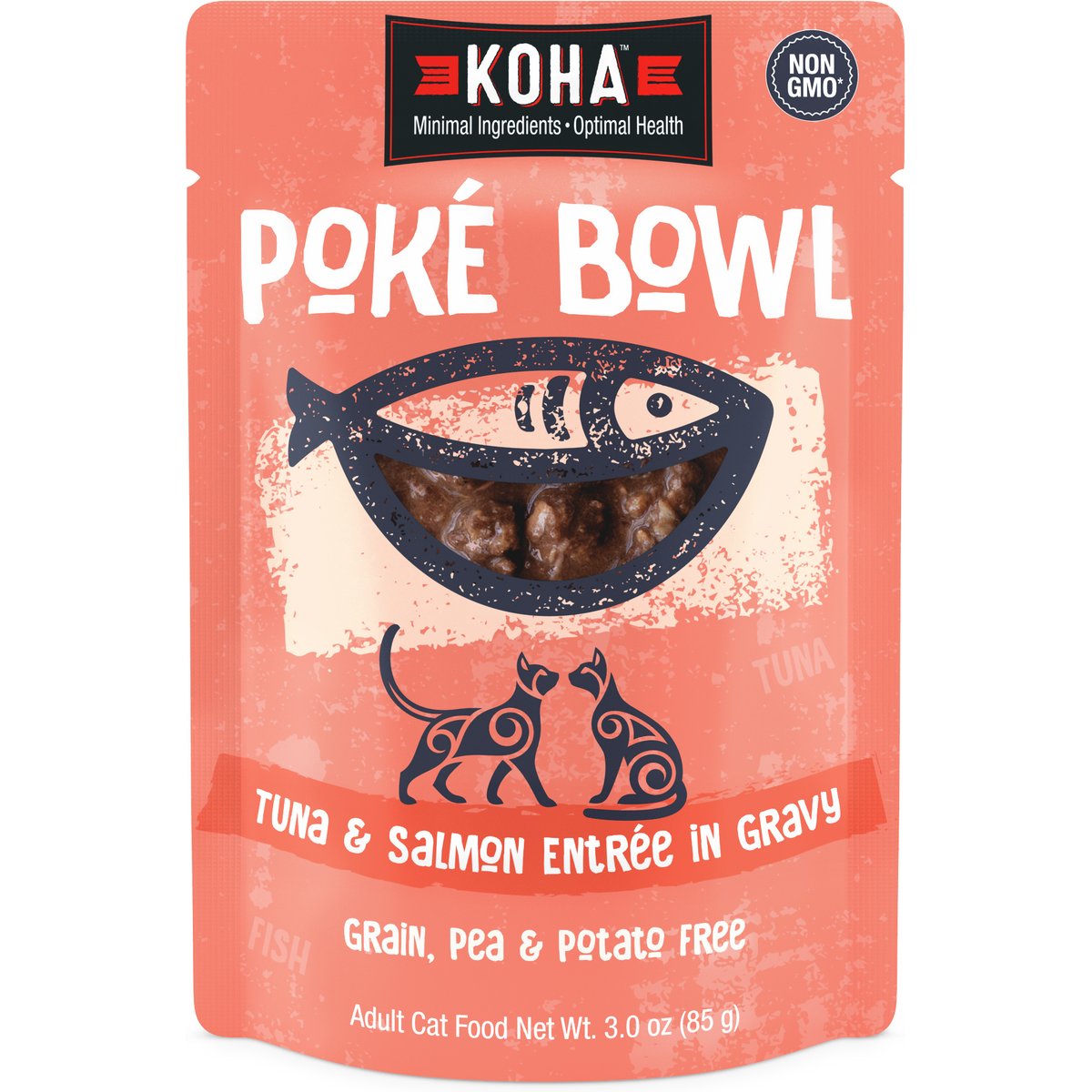 KOHA Poké Bowl Tuna & Salmon Entrée in Gravy Wet Cat Food, 3-oz pouch, case of 12