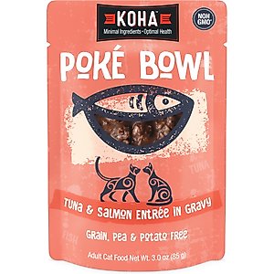 KOHA Poké Bowl Tuna & Salmon Entrée in Gravy Wet Cat Food, 3-oz pouch, case of 12