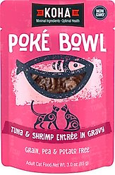 KOHA Poké Bowl Tuna & Shrimp Entrée in Gravy Wet Cat Food, 3-oz pouch, case of 12