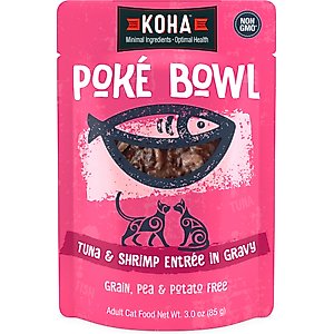 KOHA Poké Bowl Tuna & Shrimp Entrée in Gravy Wet Cat Food, 3-oz pouch, case of 12