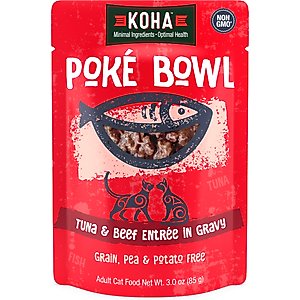 KOHA Poké Bowl Tuna & Beef Entrée in Gravy Wet Cat Food, 3-oz pouch, case of 12