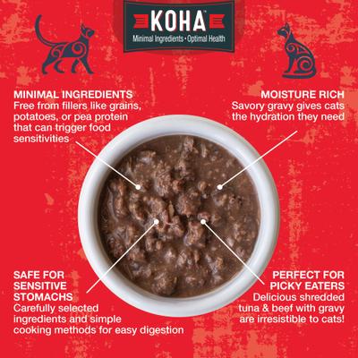 Show full view: KOHA Poké Bowl Tuna & Beef Entrée in Gravy Wet Cat Food, 3-oz pouch, case of 12 slide 4 of 8