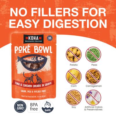 Show full view: KOHA Poké Bowl Tuna & Chicken Entrée in Gravy Wet Cat Food, 3-oz pouch, case of 12 slide 5 of 8