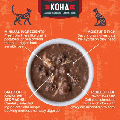 Show full view: KOHA Poké Bowl Tuna & Chicken Entrée in Gravy Wet Cat Food, 3-oz pouch, case of 12 slide 4 of 8