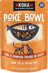KOHA Poké Bowl Tuna & Pumpkin Entrée in Gravy Wet Cat Food, 3-oz pouch, case of 12