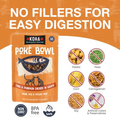 Show full view: KOHA Poké Bowl Tuna & Pumpkin Entrée in Gravy Wet Cat Food, 3-oz pouch, case of 12 slide 5 of 8