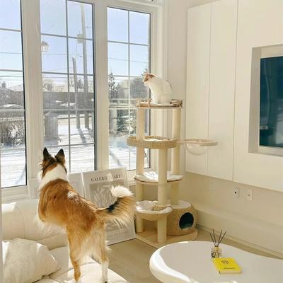 Show full view: Happy & Polly Multi-Level 55.5-in Whispering Hollow Natural Wood Cat Tree, Beige slide 3 of 10