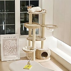 Happy & Polly Multi-Level 55.5-in Whispering Hollow Natural Wood Cat Tree, Beige