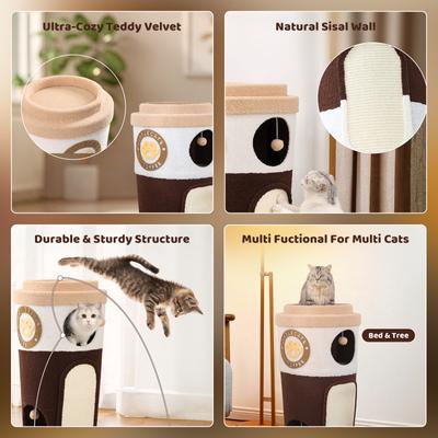 Show full view: Happy & Polly Coffee Cup Orthopedic Removable Cushion Cat Bed, Brown, Large slide 8 of 9