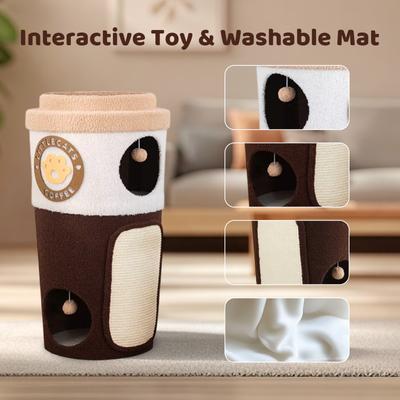 Show full view: Happy & Polly Coffee Cup Orthopedic Removable Cushion Cat Bed, Brown, Large slide 4 of 9