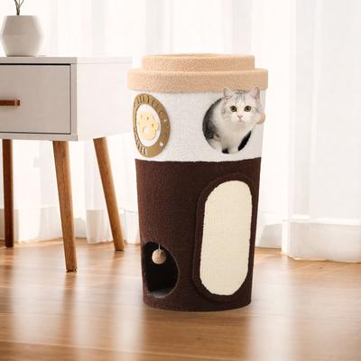 Show full view: Happy & Polly Coffee Cup Orthopedic Removable Cushion Cat Bed, Brown, Large slide 3 of 9