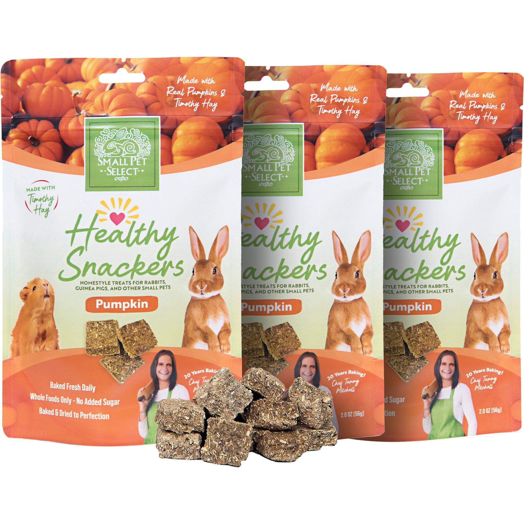 Small Pet Select Healthy Snackers Pumpkin Flavor, Small Animal Treats, 2-oz bag, 3 count