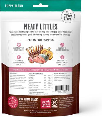 Show full view: The Honest Kitchen Human Grade Meaty Littles Lamb & Salmon Dog Treats, 4-oz bag slide 3 of 9