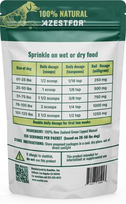 Show full view: Azestfor Anti-Inflammatory Green Lipped Mussel Powder Supplement for Dogs, 2.64-oz bag slide 9 of 11