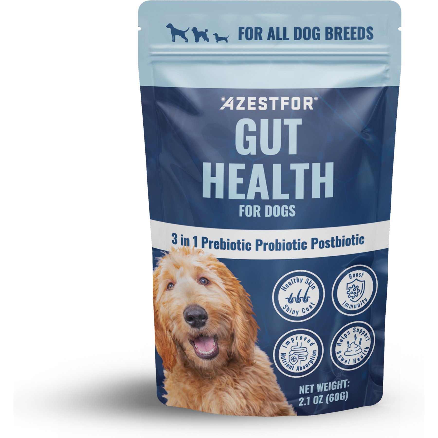 Azestfor Gut Health 3-in-1 Prebotic Probotic Postbiotic Apple Flavored Powder Supplement for Dogs, 2.1-oz bag