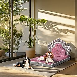 BingoPaw European-Style Luxury Washable Dutch Velvet Dog Bed, Pink, Large