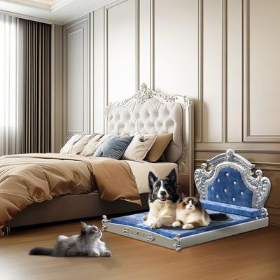 Show full view: BingoPaw European-Style Luxury Washable Dutch Velvet Dog Bed, Blue, XX-Large slide 2 of 10