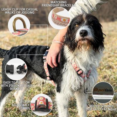 Show full view: Pettsie No-Pull Reflective Dog Harness & Bracelet, Pink, Large: 23.5 to 32.5-in chest, natural slide 2 of 8