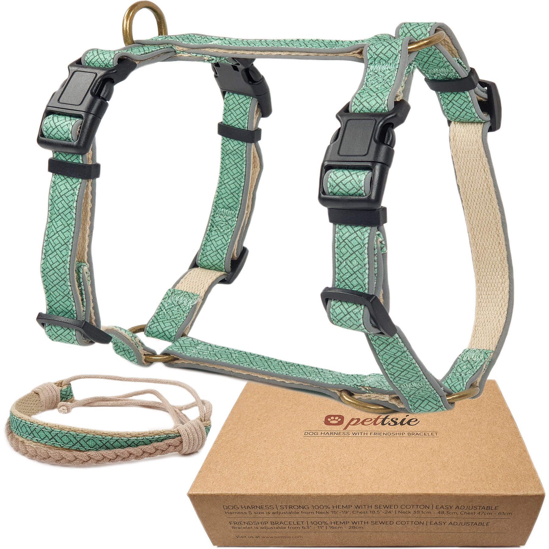 Pettsie No-Pull Reflective Dog Harness & Bracelet, Green, Large: 23.5 to 32.5-in chest, natural