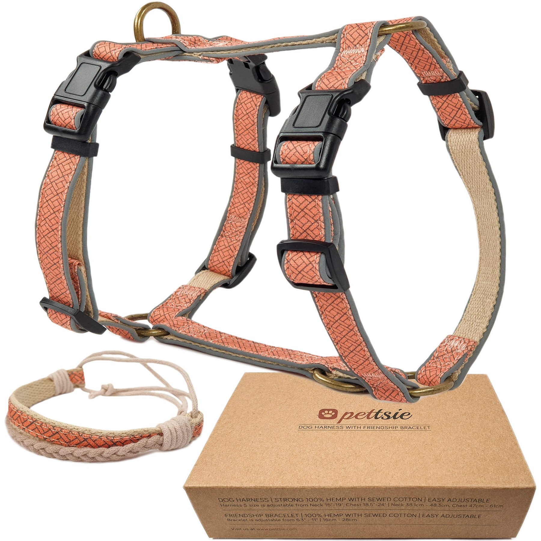 Pettsie No-Pull Reflective Dog Harness & Bracelet, Orange, Small: 18.5 to 24-in chest, natural