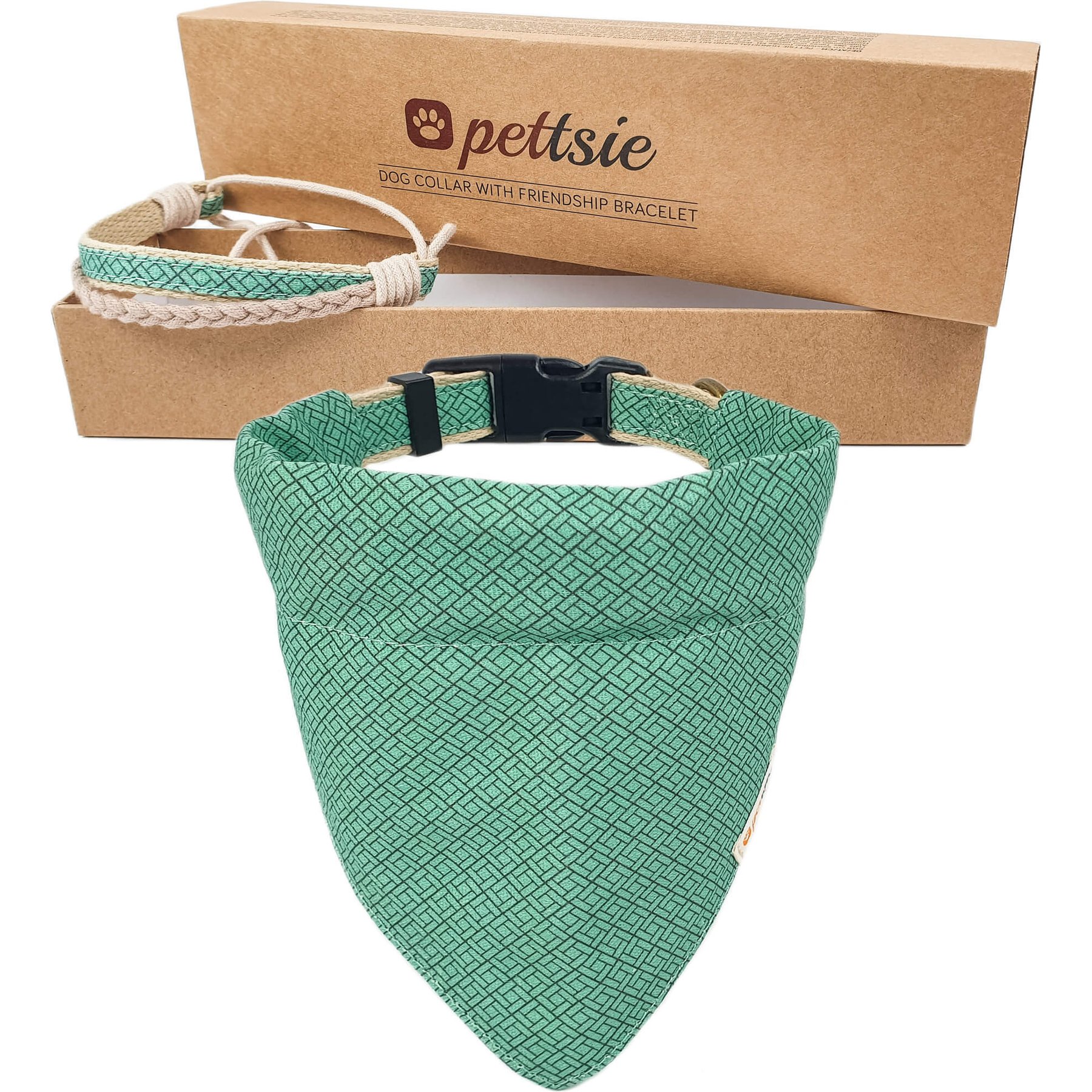 Pettsie Dog Collar & Removable Bandana, Green, Small: 15.5-in neck, 3/8-in wide, natural