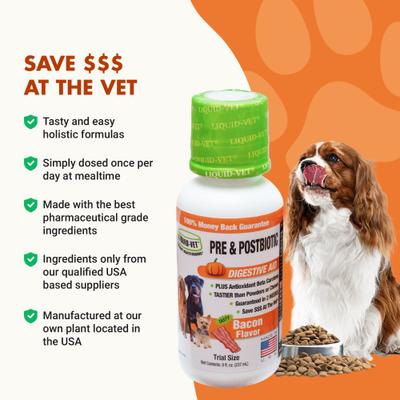 Show full view: Liquid-Vet K9 Pre & PostBiotic Support Bacon Flavor Dog Digestive Aid, 8-fl oz bottle, 2 count slide 6 of 11