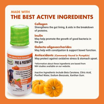Show full view: Liquid-Vet K9 Pre & PostBiotic Support Bacon Flavor Dog Digestive Aid, 8-fl oz bottle, 2 count slide 5 of 11