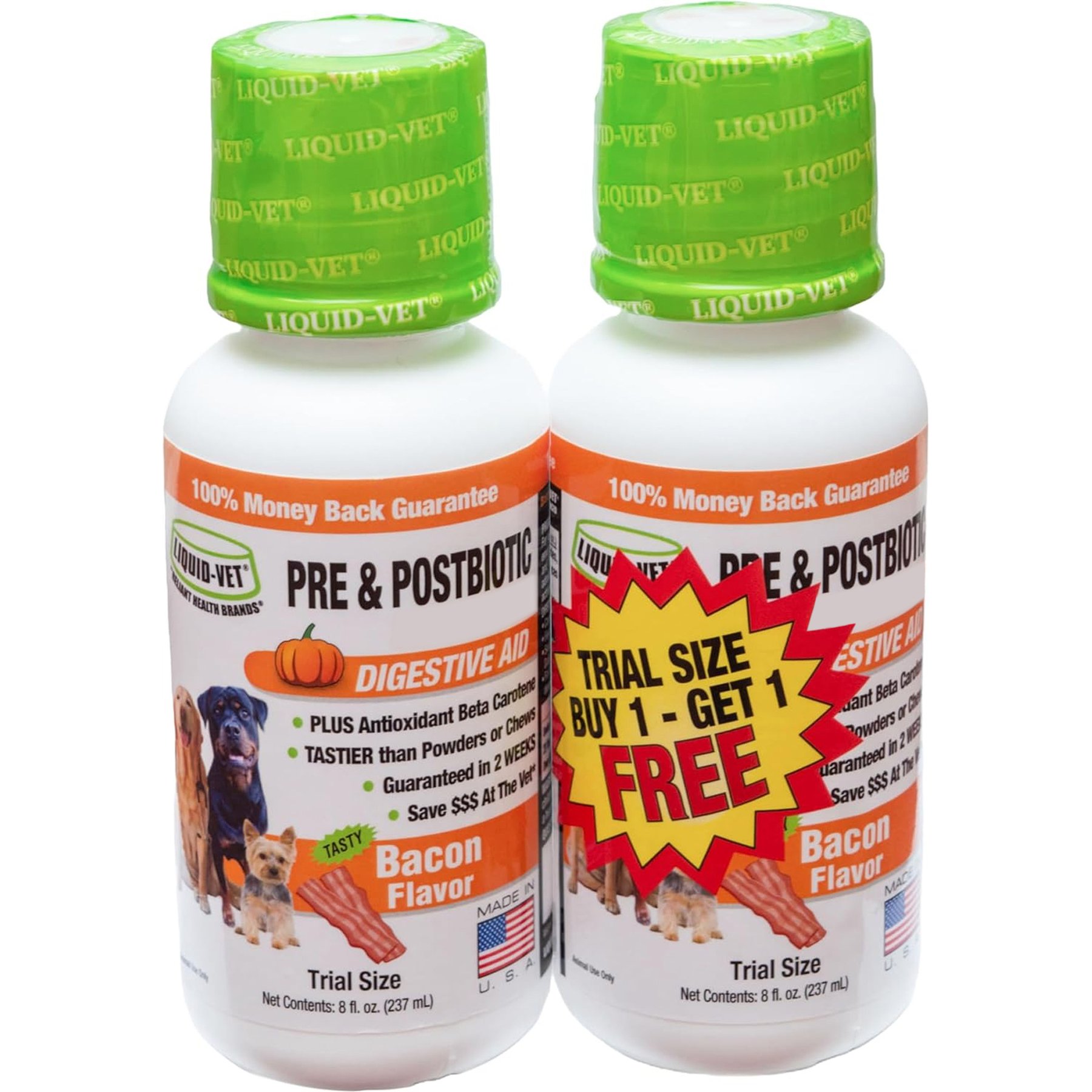 Liquid-Vet K9 Pre & PostBiotic Support Bacon Flavor Dog Digestive Aid, 8-fl oz bottle, 2 count