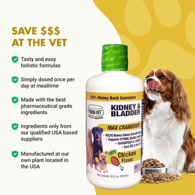 Show full view: Liquid-Vet Kidney & Bladder Support Max Cranberry Chicken Flavor Dog Supplement, 32-fl oz bottle slide 6 of 12