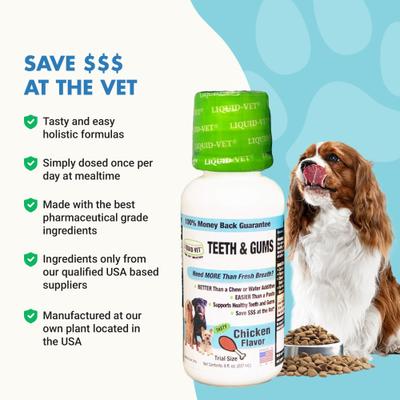 Show full view: Liquid-Vet Teeth & Gums Support Chicken Flavor Dog Supplement, 8-oz bottle, 2 count slide 6 of 9