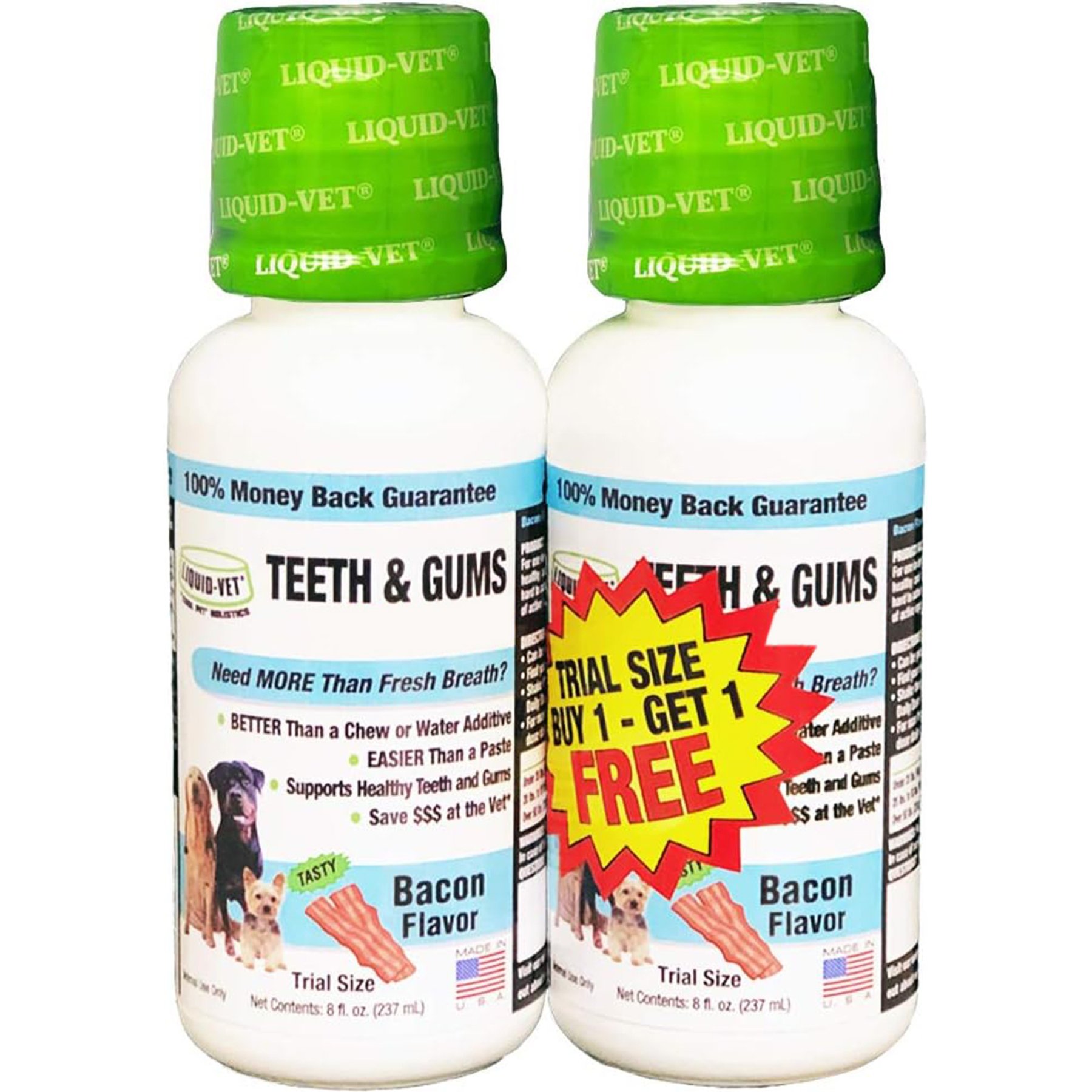 Liquid-Vet Teeth & Gums Support Bacon Flavor Dog Supplement, 8-oz bottle, 2 count