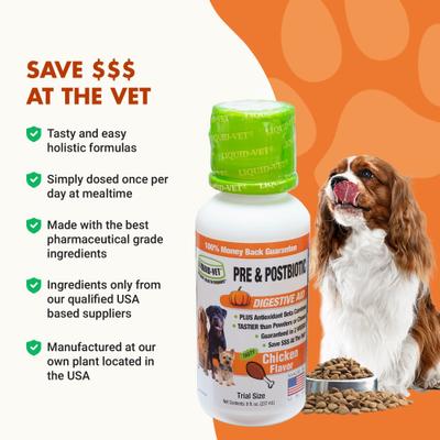 Show full view: Liquid-Vet K9 Pre & PostBiotic Support Chicken flavor Dog Digestive Aid, 8-fl oz bottle, 2 count slide 6 of 10