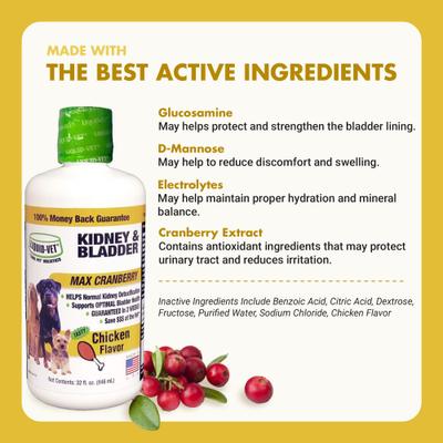 Show full view: Liquid-Vet Kidney & Bladder Support Max Cranberry Chicken Flavor Dog Supplement, 32-fl oz bottle slide 5 of 12