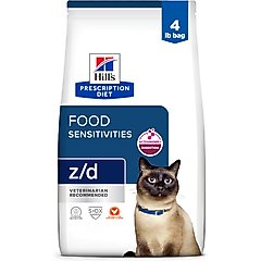Hill's Prescription Diet z/d Skin & Food Sensitivities Hydrolyzed Chicken Flavor Dry Cat Food, 4-lb bag