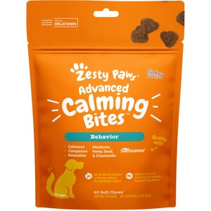 Zesty Paws Advanced Hemp Melatonin Calming Bites Turkey Flavored Soft Chews Composure Supplement for Dogs, 20 count