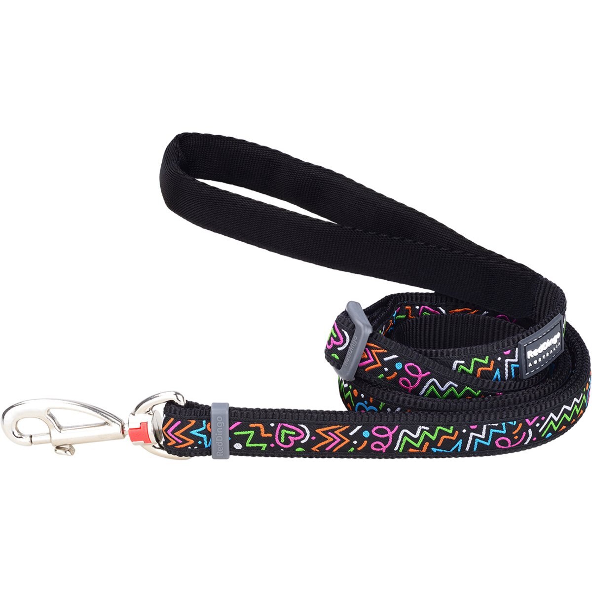 Red Dingo Squiggles Design Nylon Dog Leash, Black, Medium: 6-ft long, 4/5-in wide