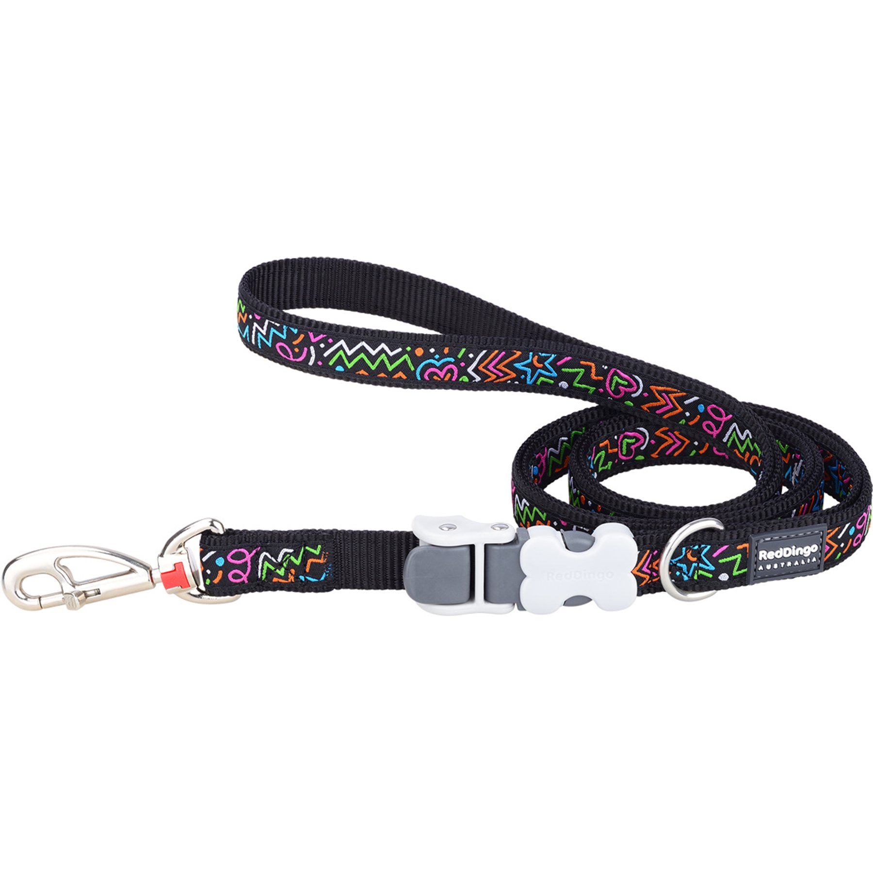 Red Dingo SuperLead Squiggles Design Nylon Dog Leash, Black, Small: 6-ft long, 5/8-in wide