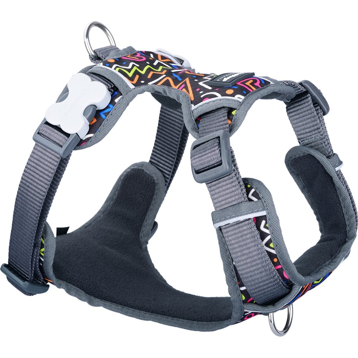 Red Dingo Squiggles Design Padded Reflective Dog Harness, Black, Small: 14 to 21-in chest