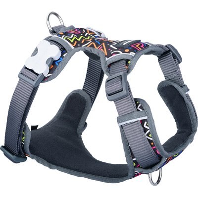 Red Dingo Red Dingo Squiggles Design Padded Reflective Dog Harness, Black, Small: 14 to 21-in chest