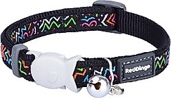Red Dingo Squiggles Design Nylon Breakaway Cat Collar, Black, X-Small: 8 to 13-in neck, 1/2-in wide